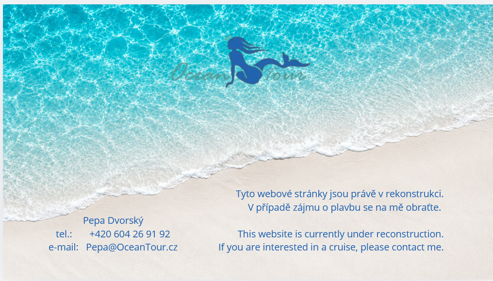 OceanTour — tyrkysové moře a písečná pláž s logem mořské panny OceanTour